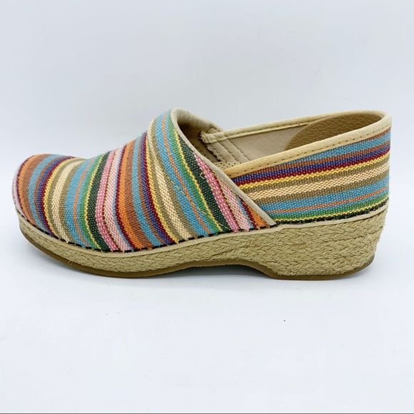 Dansko Vegan Woven Striped Colorful Comfort Espadrille Style Clogs Size 8 - Picture 3 of 15